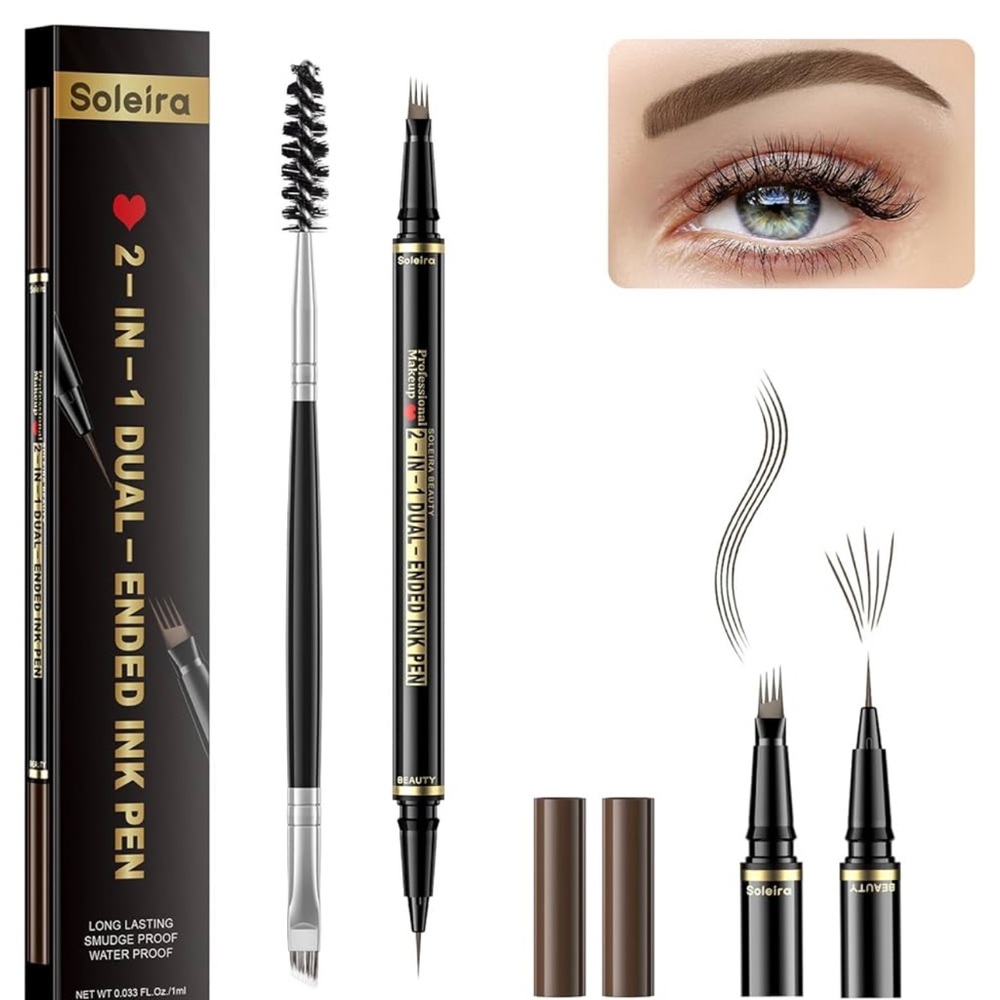 Soleira 2-In-1 Microblading Eyebrow Pen Ash Brown Waterproof Dual End